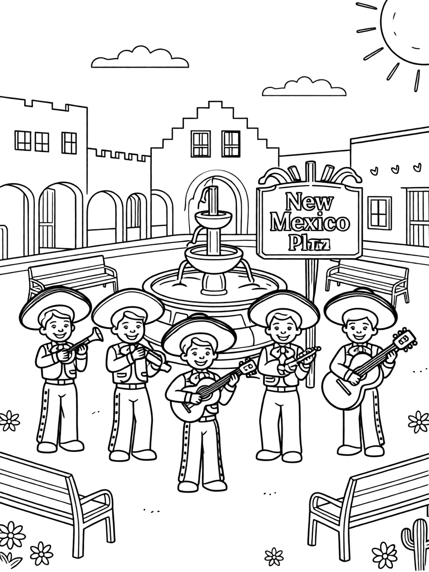 (New Mexico) A mariachi band playing in a plaza