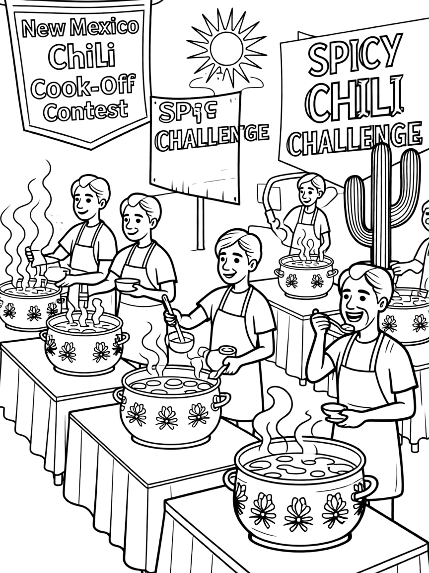 (New Mexico) A chili cook-off contest with pots of spicy food