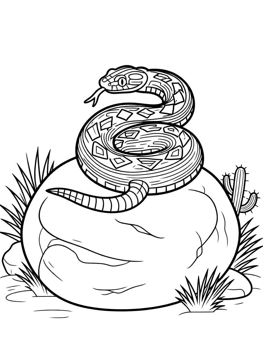 (New Mexico) A rattlesnake coiled on a rock