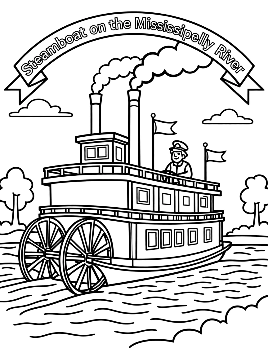 (Missouri) A steamboat on the Mississippi River