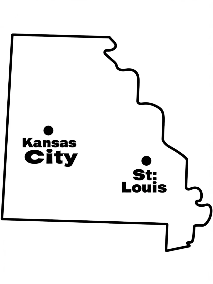 (Missouri) A map showing Kansas City and St. (Missouri) Louis