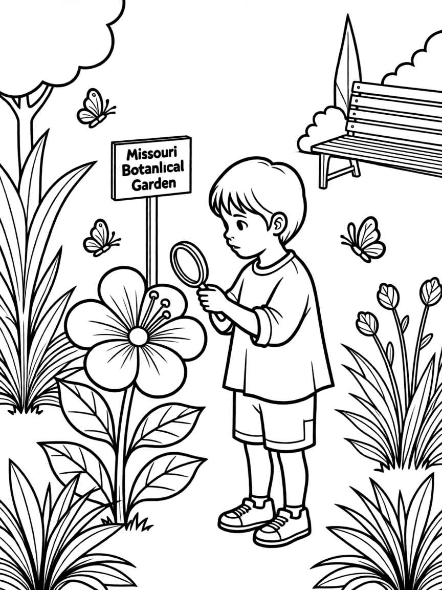 (Missouri) A child exploring the Missouri Botanical Garden