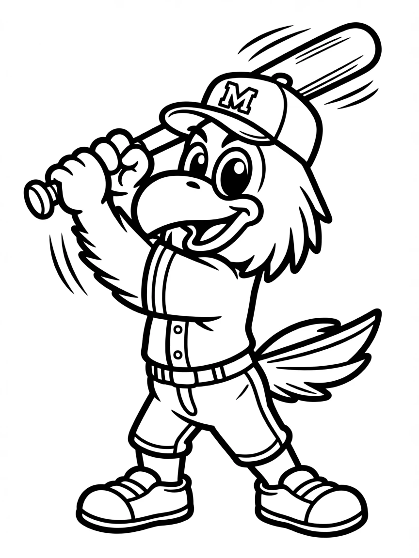 (Missouri) Cardinals baseball mascot swinging a bat