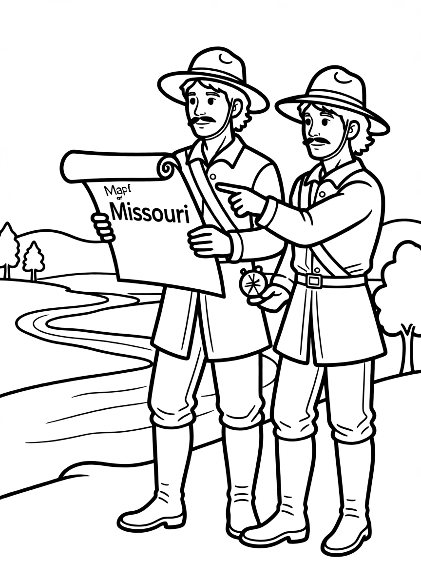 (Missouri) Lewis and Clark with a map of Missouri