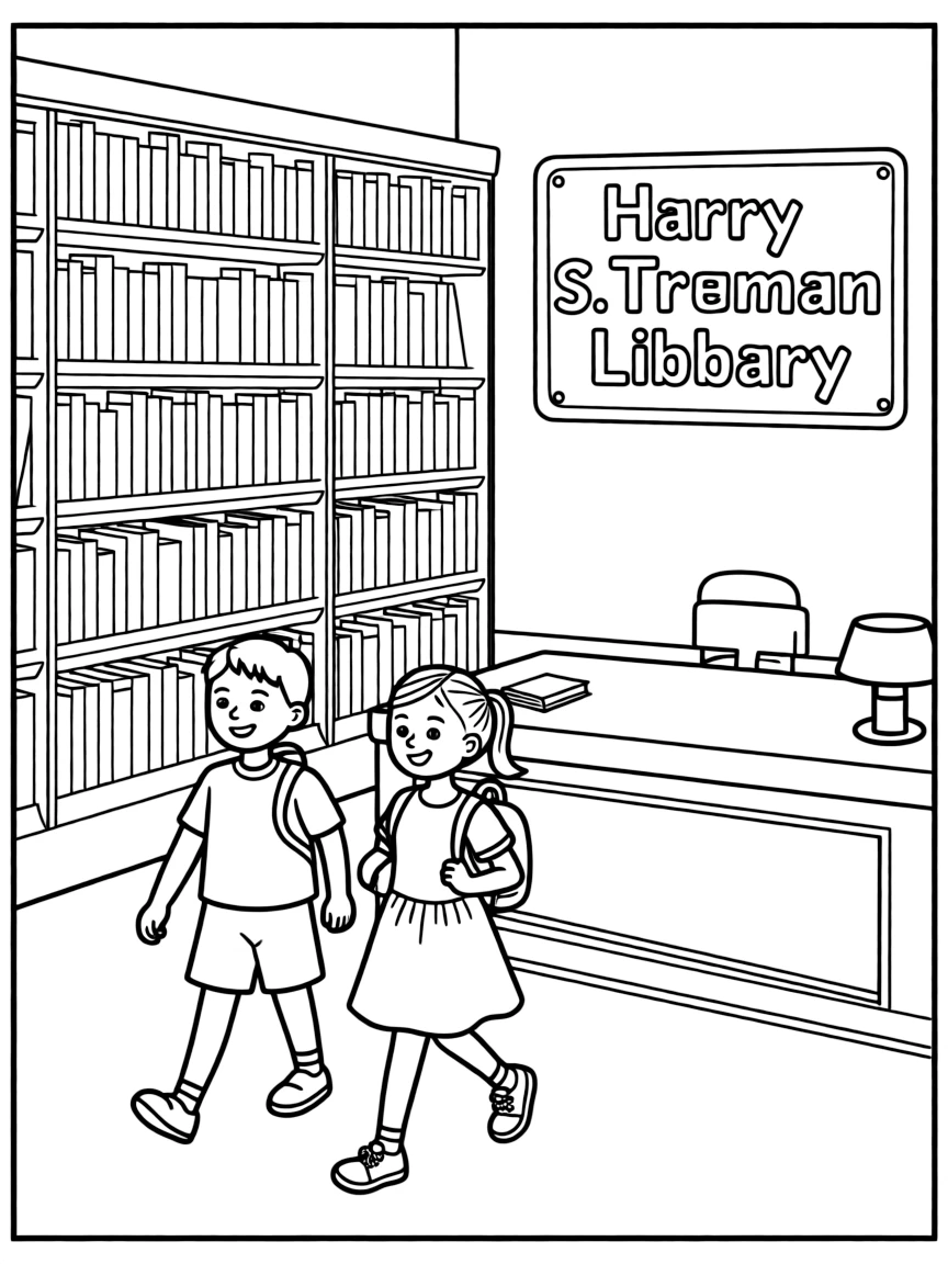 (Missouri) A boy and girl exploring the Harry S. (Missouri) Truman Library