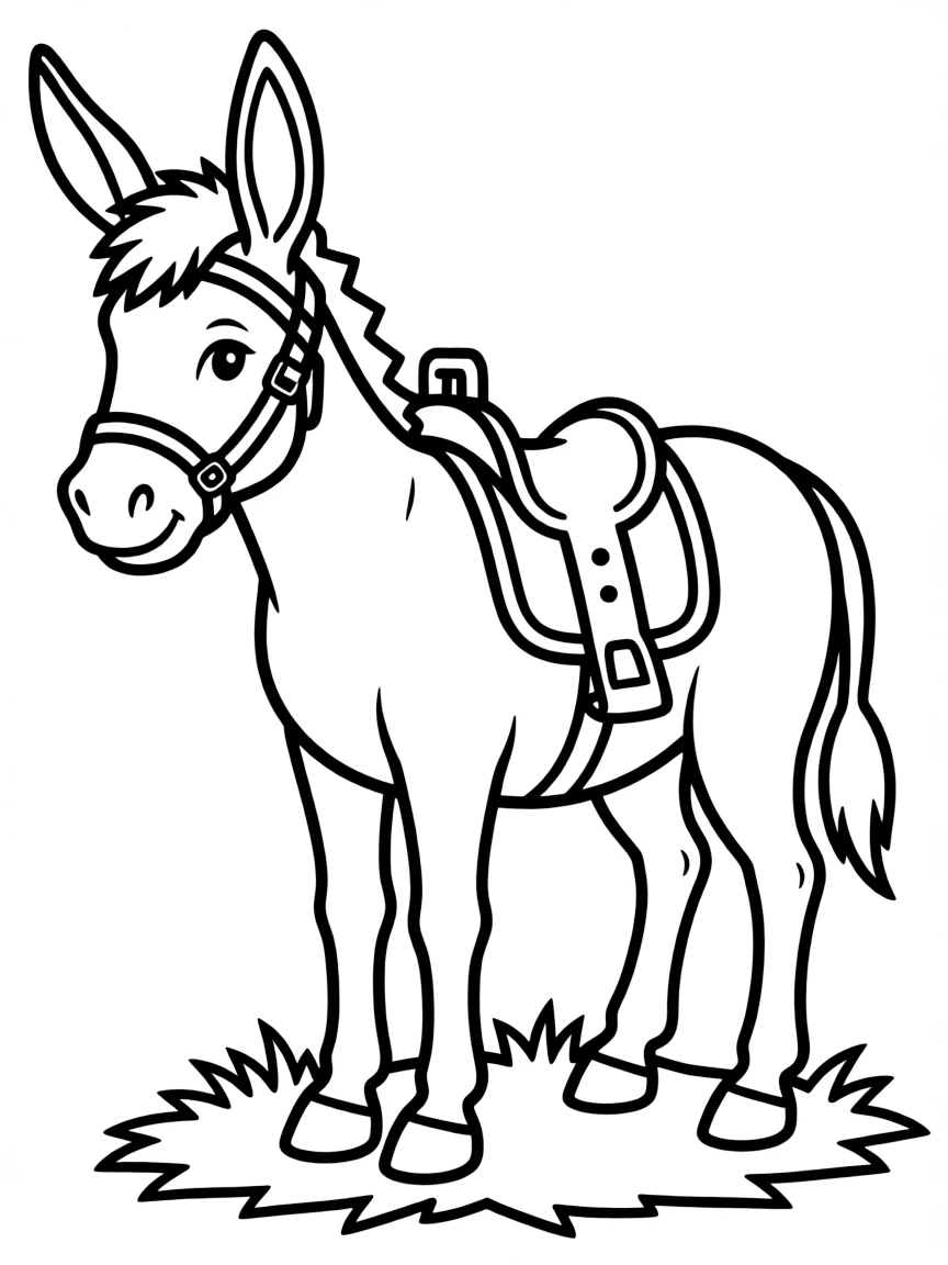 (Missouri) A friendly Missouri mule with a saddle