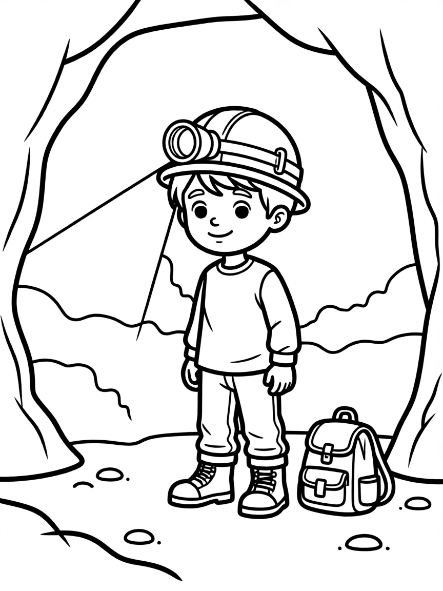 (Missouri) A cave explorer with a helmet and flashlight