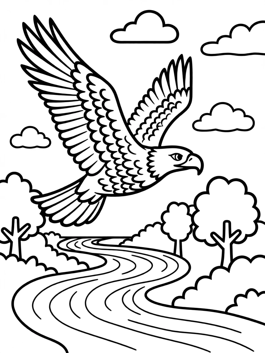 (Missouri) An eagle flying over the Missouri River