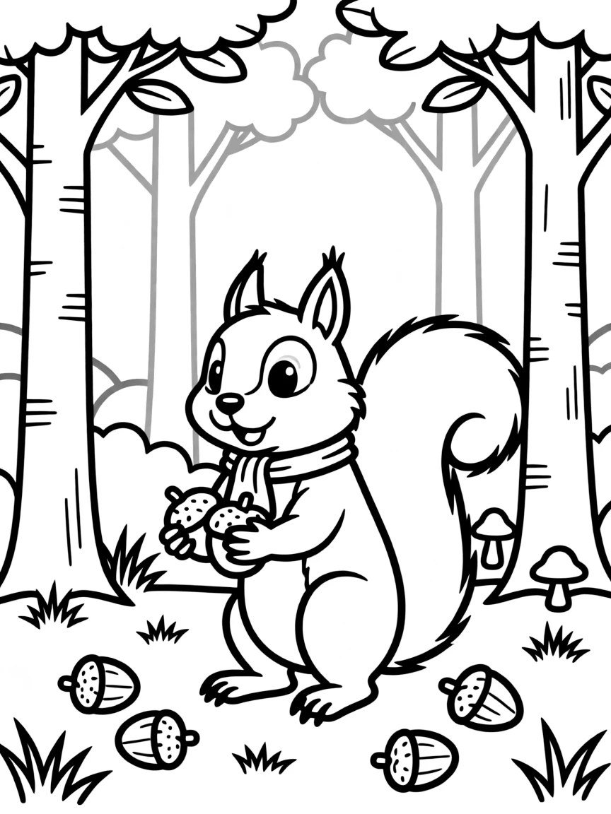 (Missouri) A squirrel gathering acorns in a Missouri forest