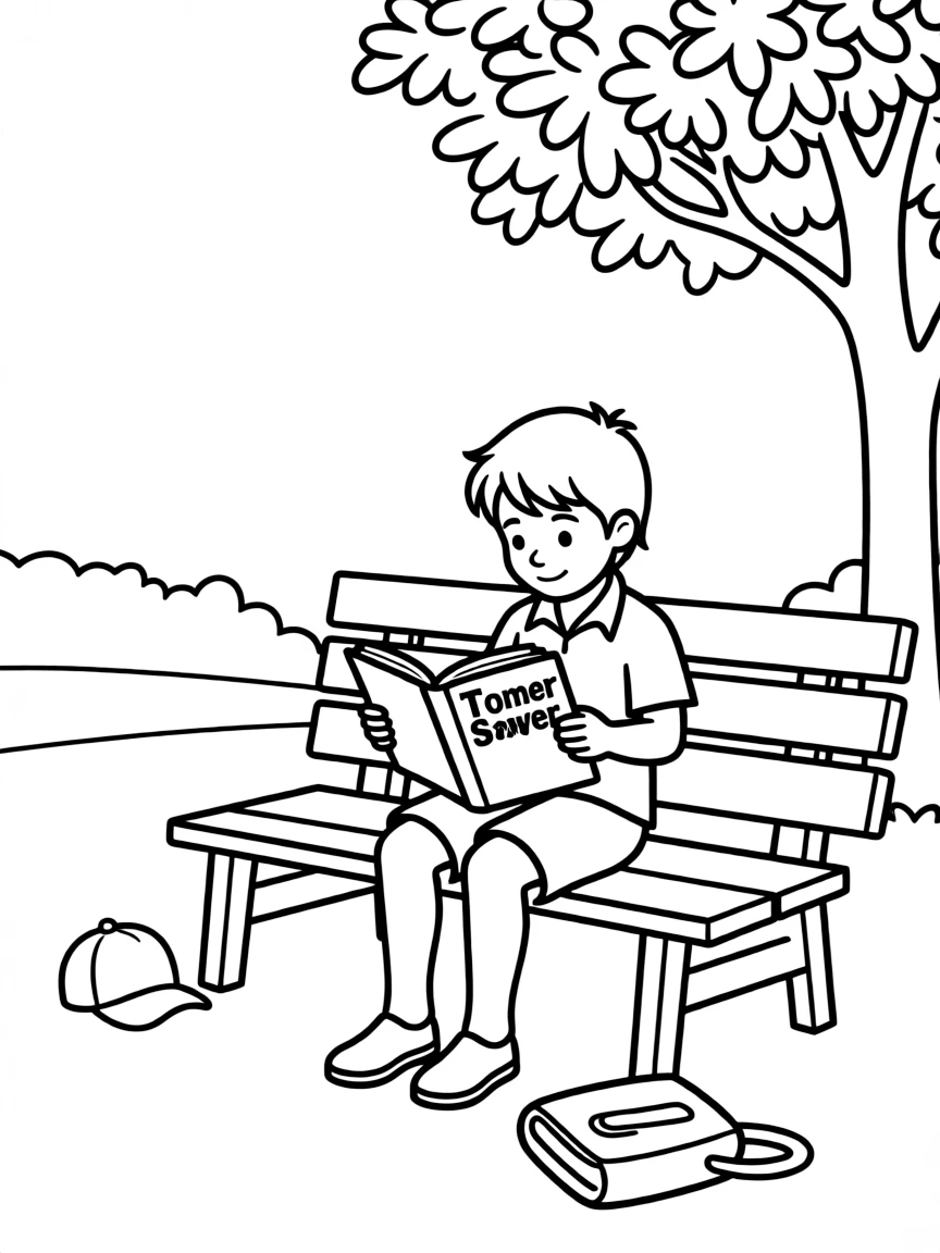 (Missouri) A child reading Mark Twain's "Tom Sawyer"