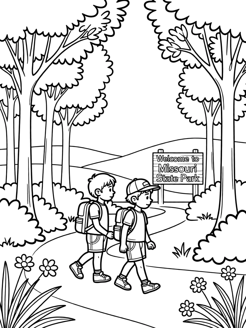 (Missouri) Kids hiking in a Missouri state park