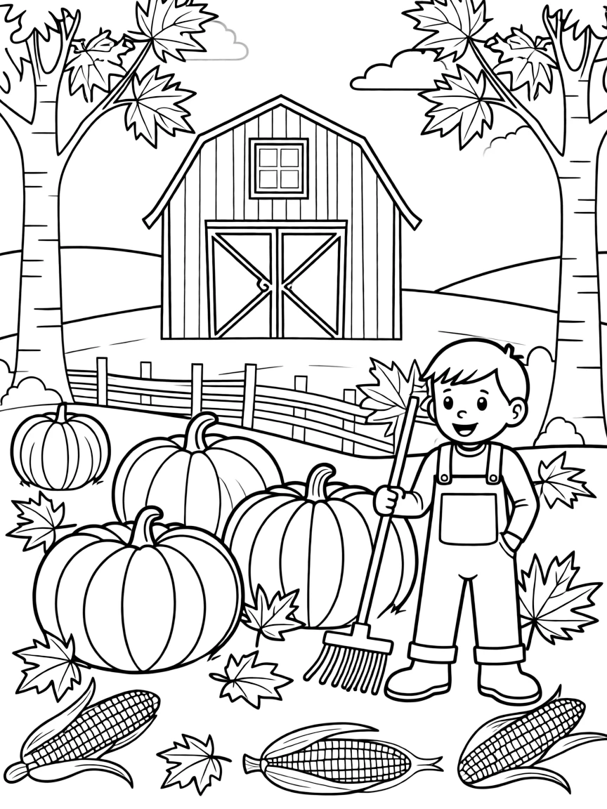 (Missouri) Fall leaves and pumpkins in a Missouri farm scene