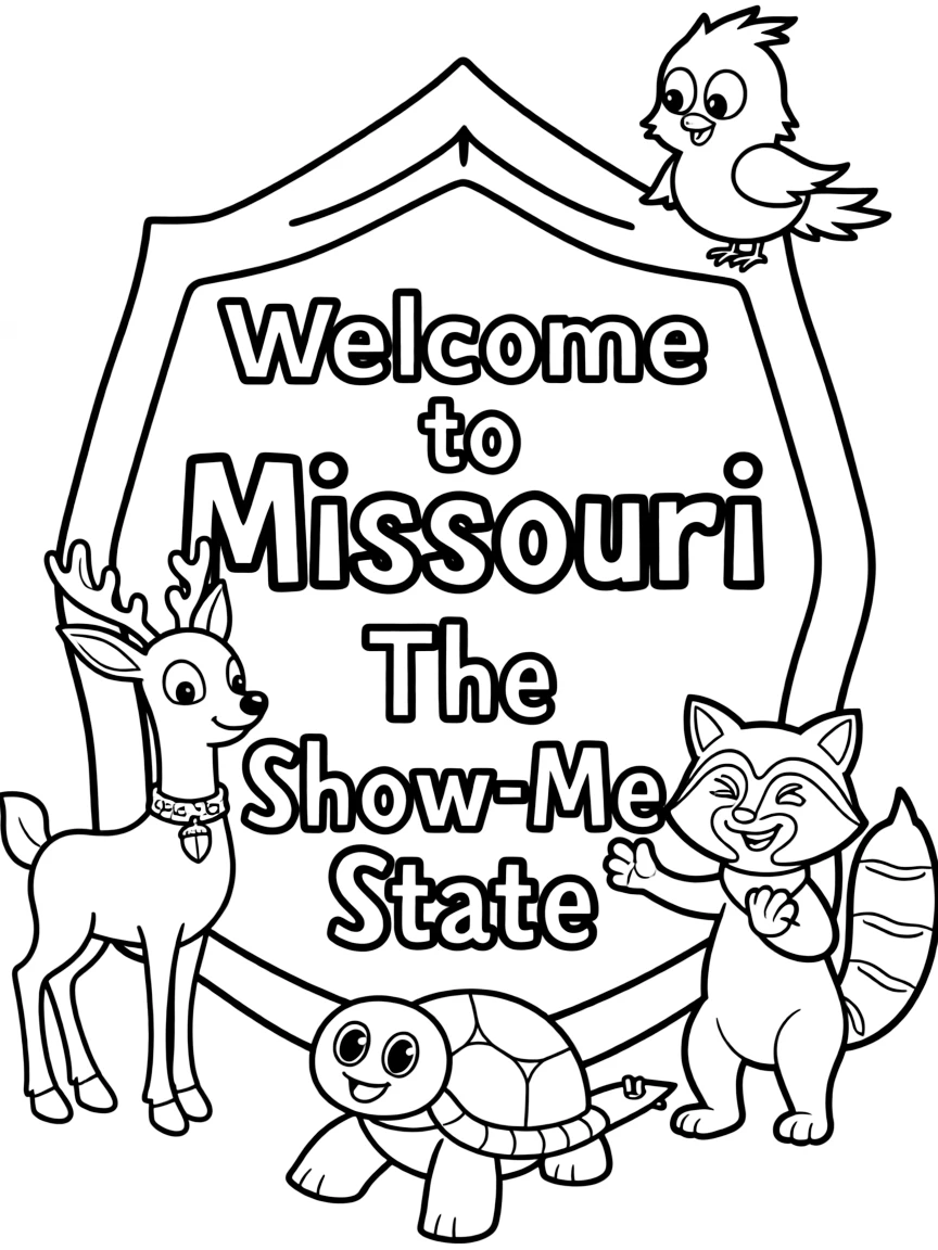 (Missouri) A Missouri welcome sign with smiling animals