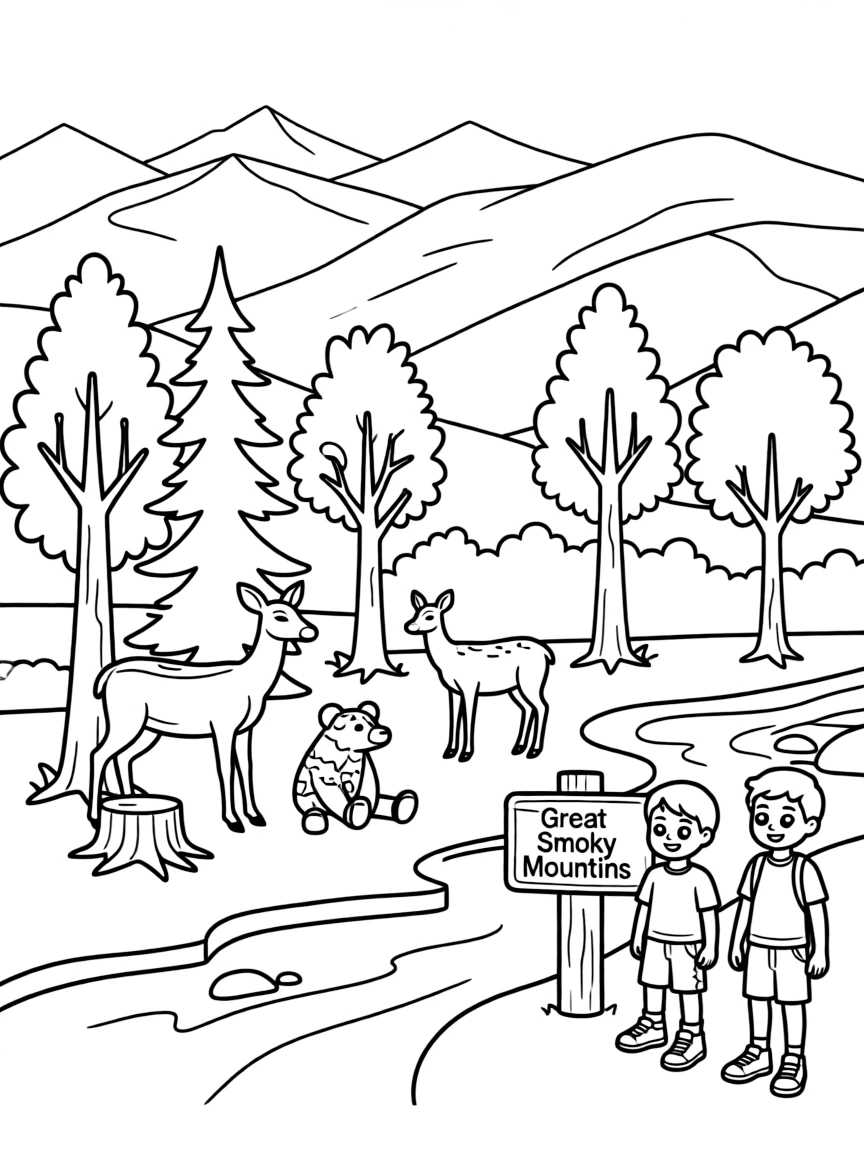 (North Carolina) Great Smoky Mountains with trees and wildlife