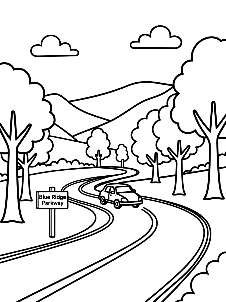 (North Carolina) Blue Ridge Parkway with winding road and scenic views