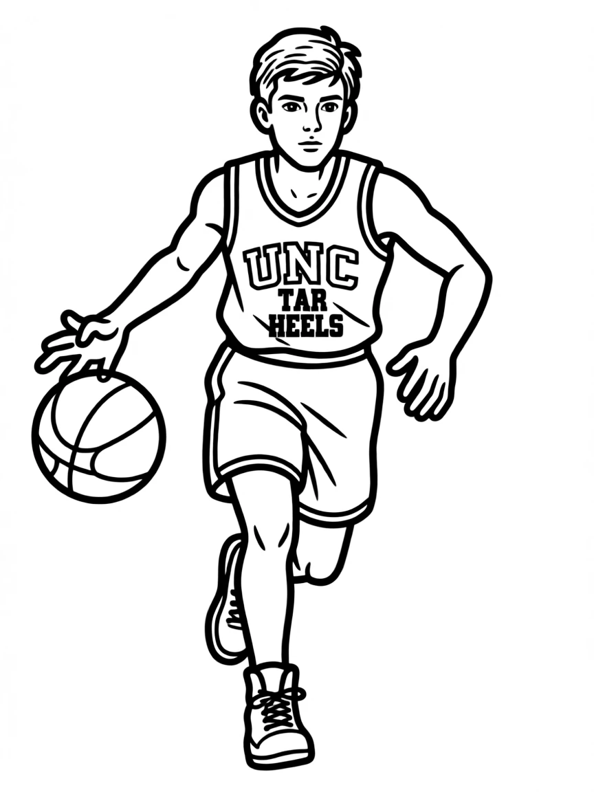 (North Carolina) UNC Tar Heels basketball player dribbling