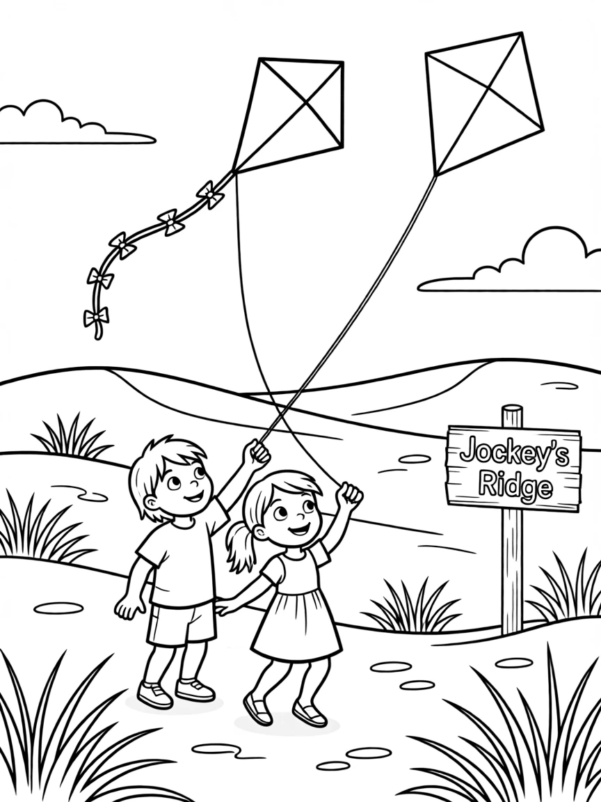 (North Carolina) Kids flying kites at Jockey’s Ridge
