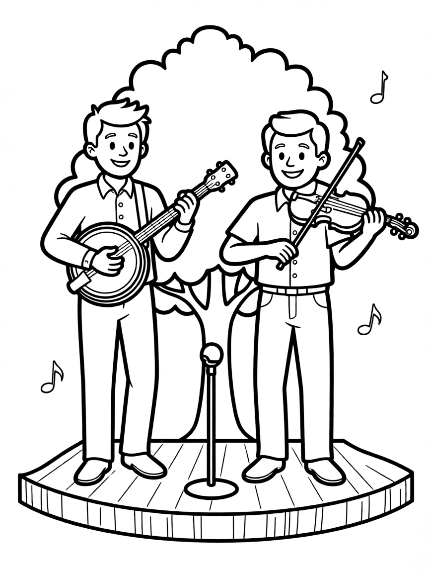 (North Carolina) Bluegrass musicians playing banjo and fiddle