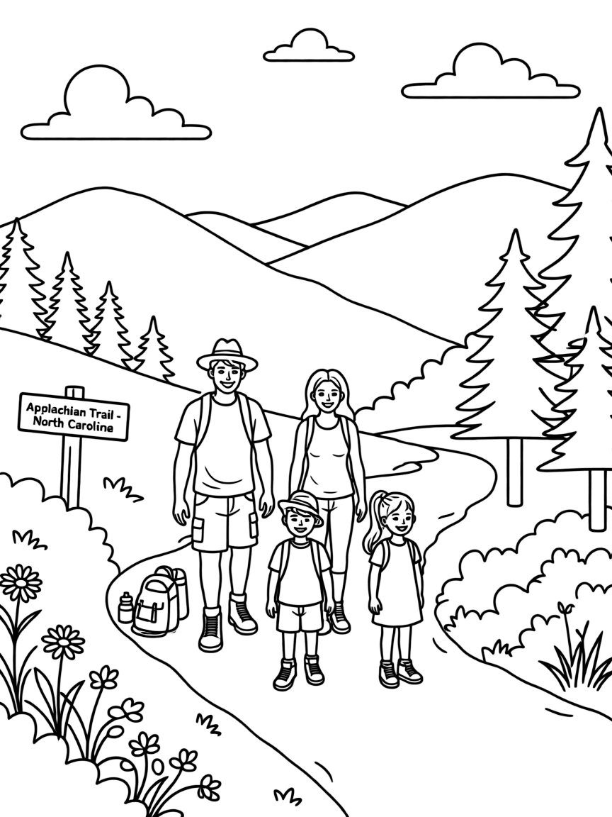 (North Carolina) A family hiking on the Appalachian Trail