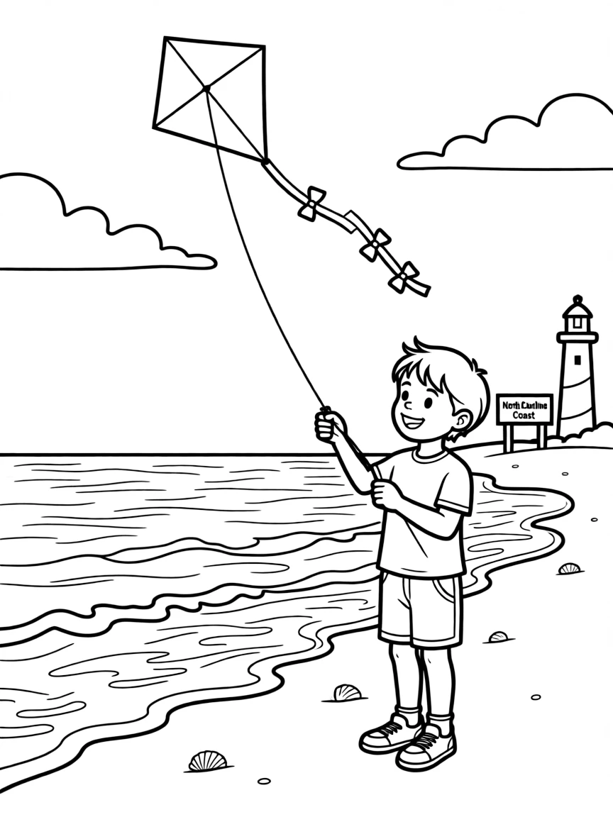 (North Carolina) A child with a kite at the coast