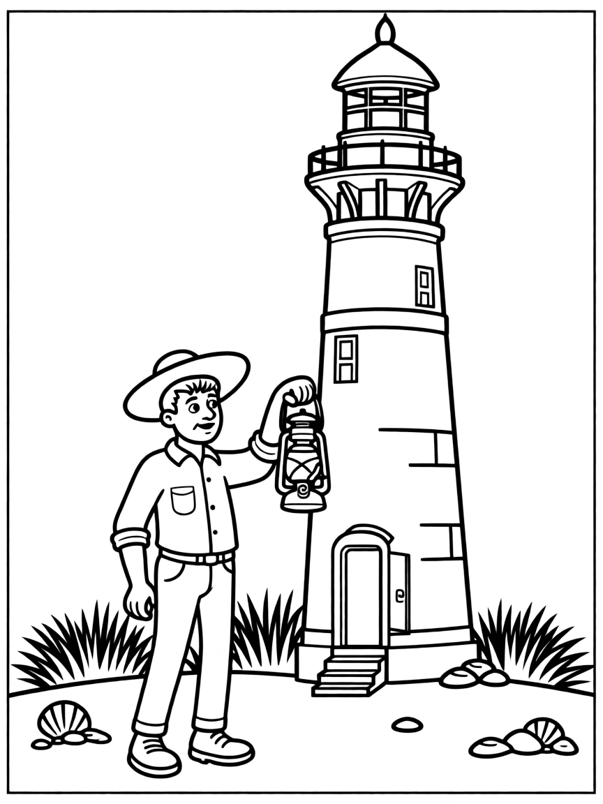 (North Carolina) A lighthouse keeper with a lantern