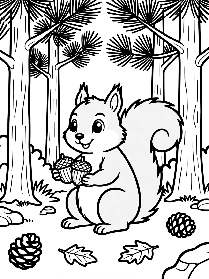 (North Carolina) A squirrel with acorns in a pine forest