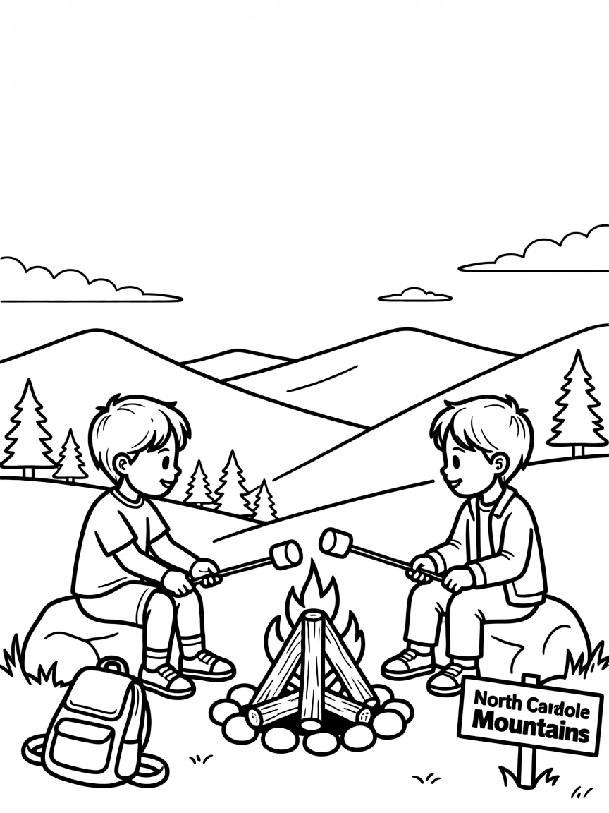 (North Carolina) Kids roasting marshmallows in the mountains