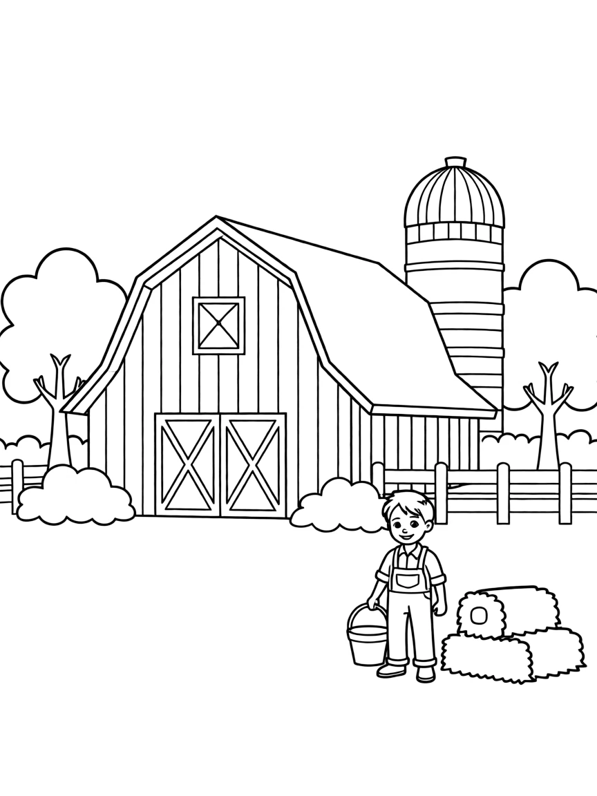 (Wisconsin) A barn with a silo in rural Wisconsin
