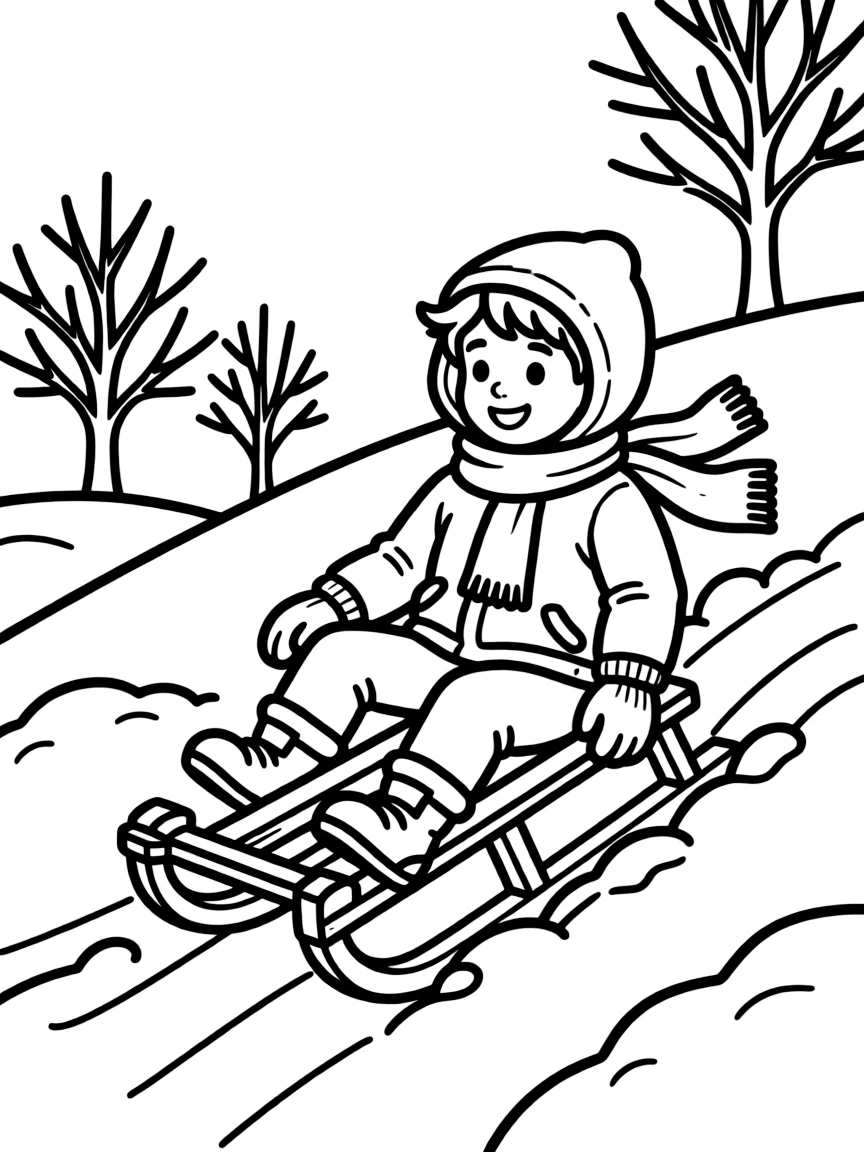 (Wisconsin) A child sledding down a hill