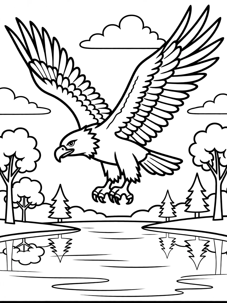 (Wisconsin) An eagle flying over a lake