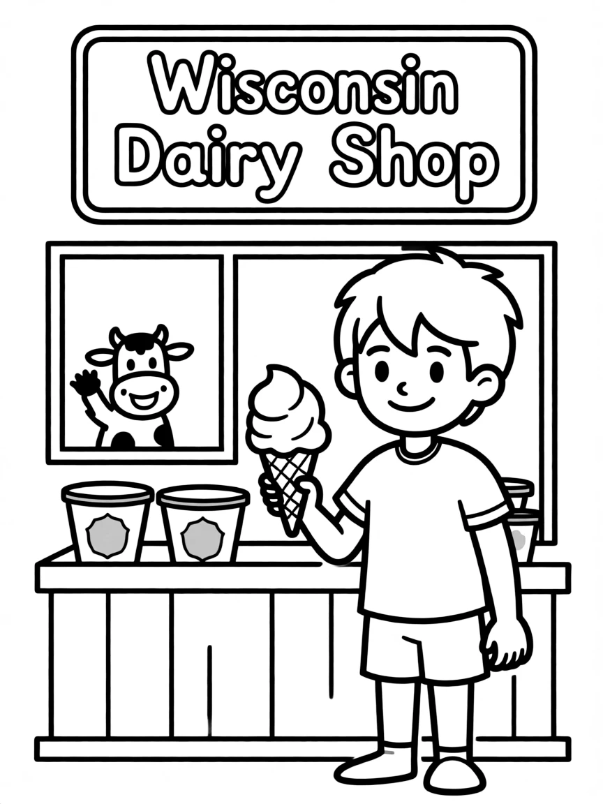 (Wisconsin) A child eating ice cream at a dairy shop