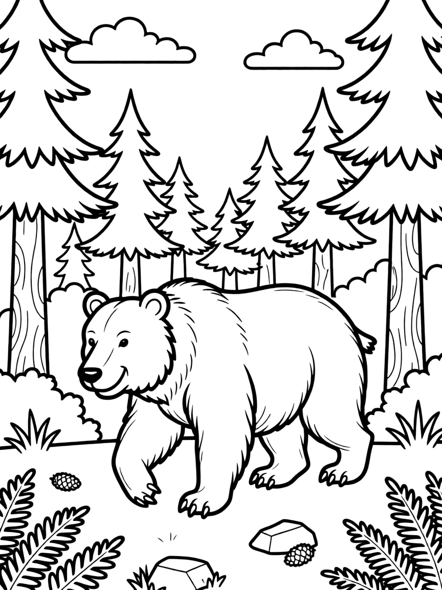 (Montana) A grizzly bear walking through a forest in Montana
