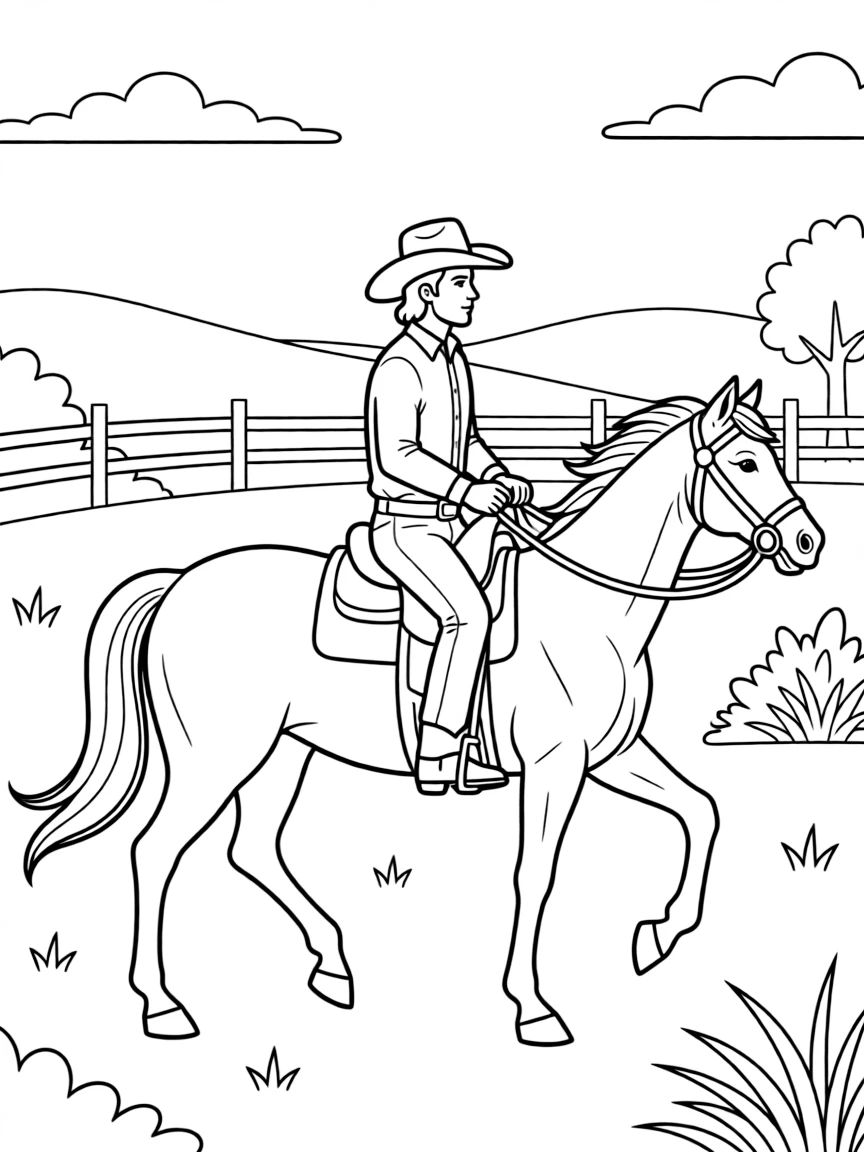 (Montana) A cowboy riding a horse on a Montana ranch