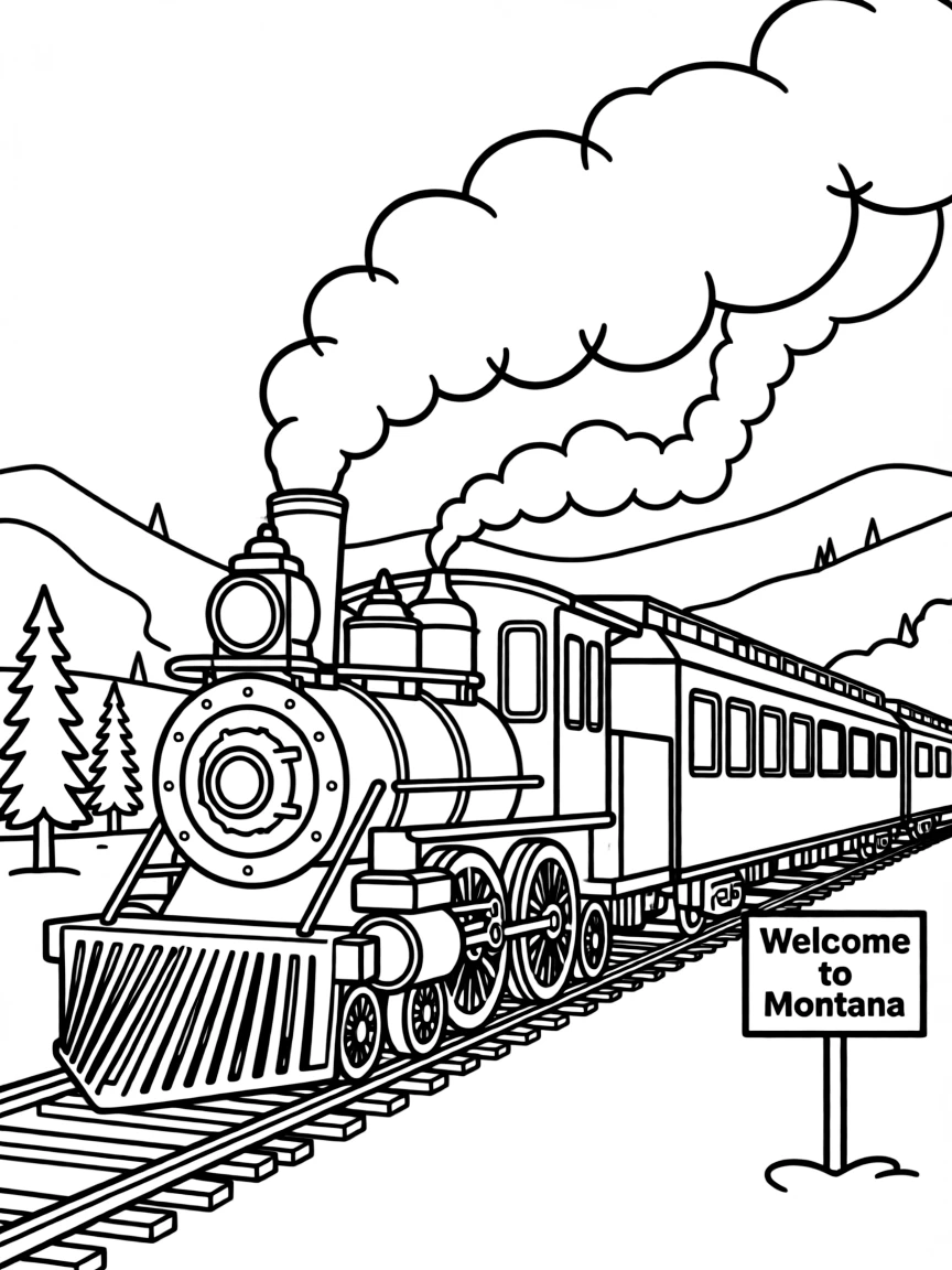 (Montana) A vintage steam train traveling through Montana