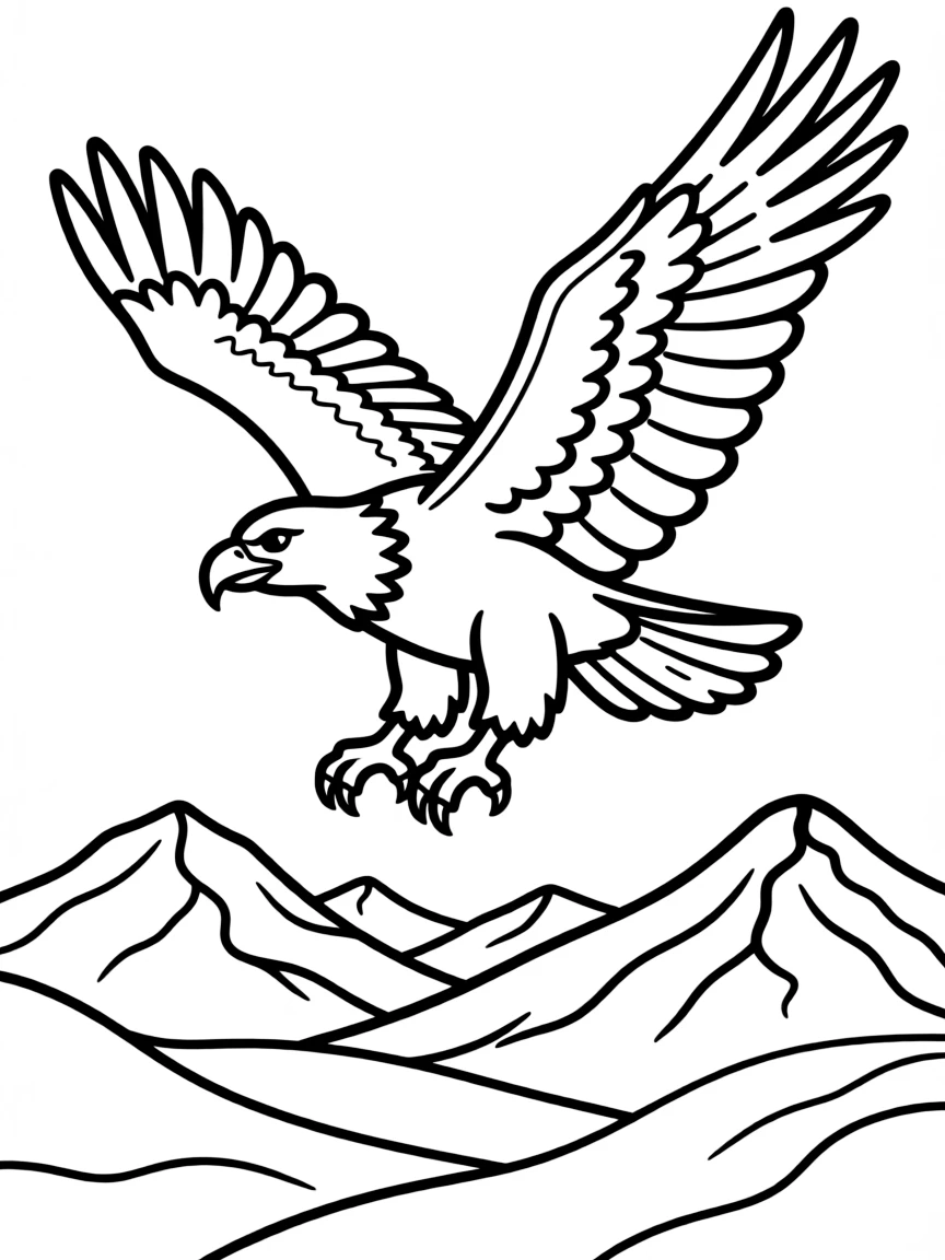 (Montana) A bald eagle flying over Montana mountains