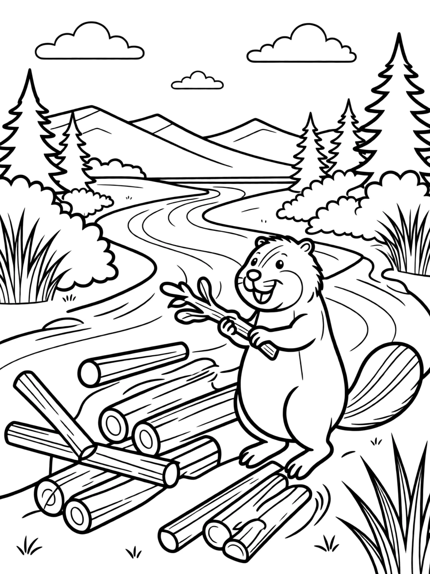 (Montana) A beaver building a dam in a Montana river
