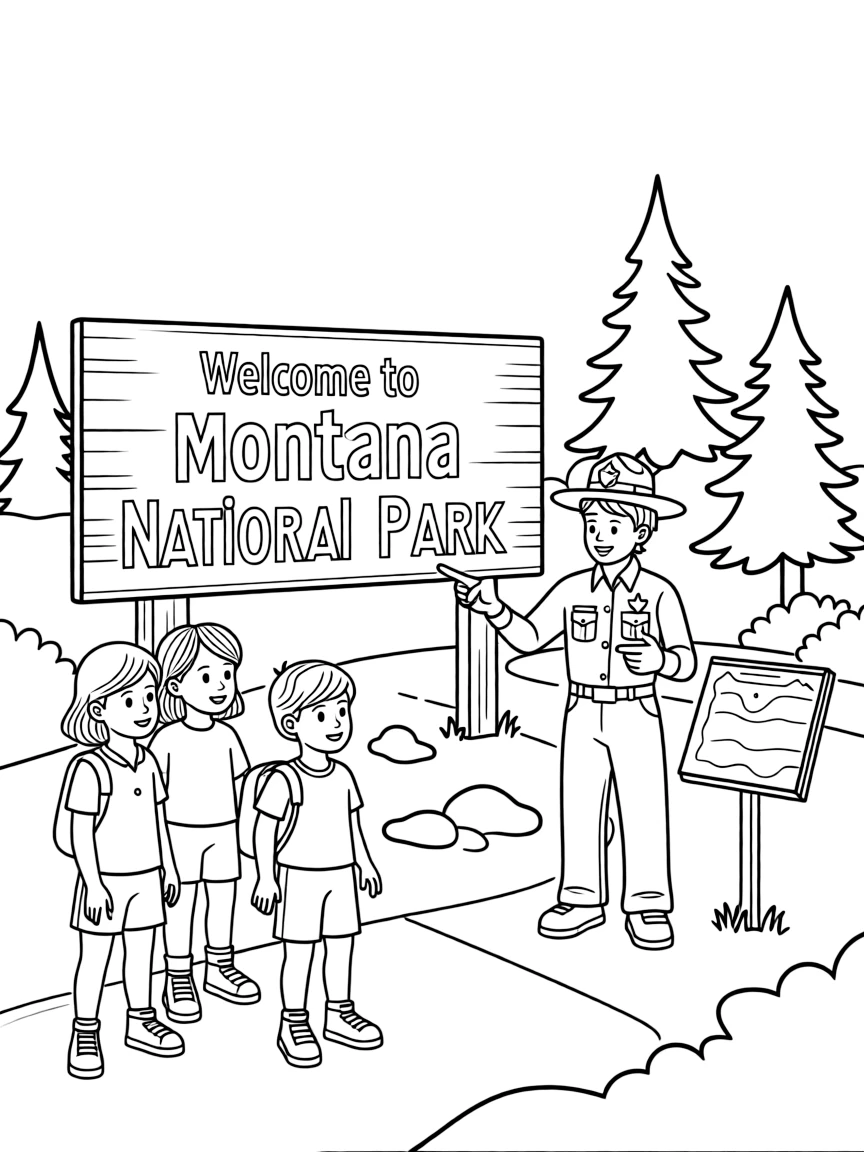 (Montana) A ranger guiding kids through a national park