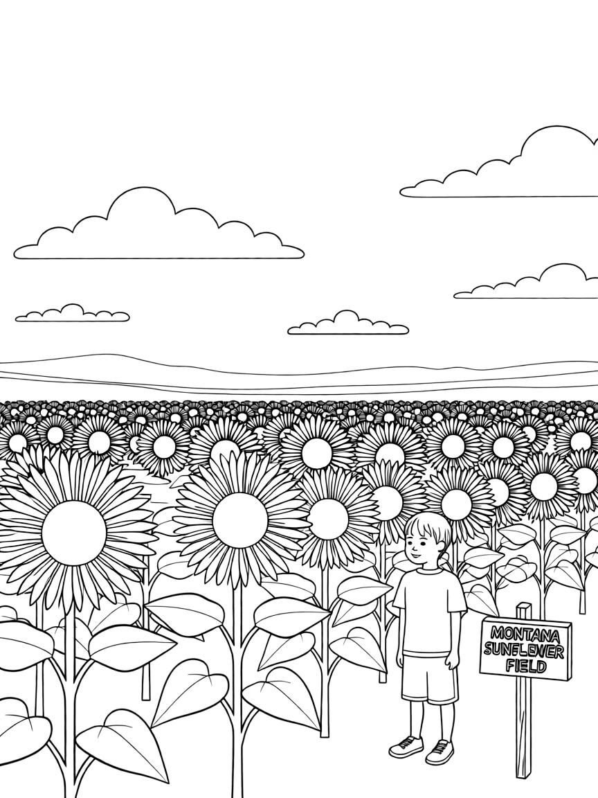 (Montana) A sunflower field under the Montana sky