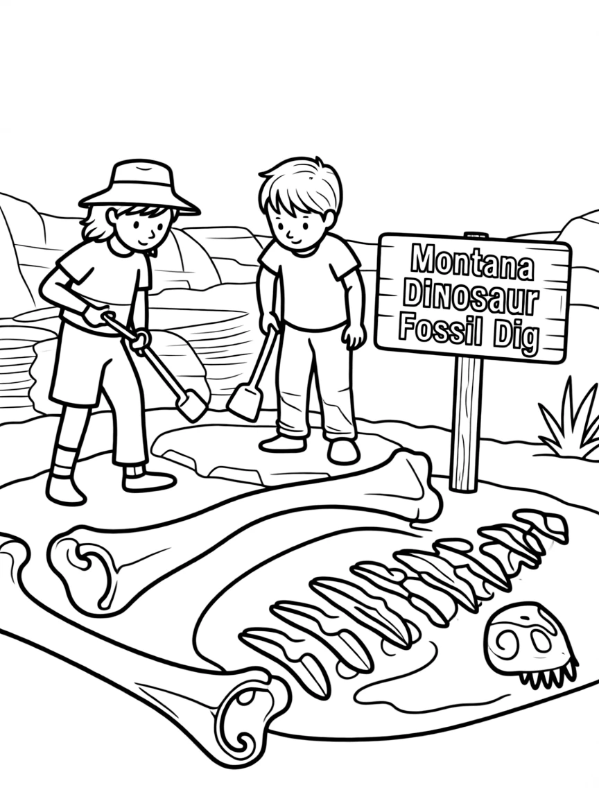 (Montana) A fossil dig site with dinosaur bones