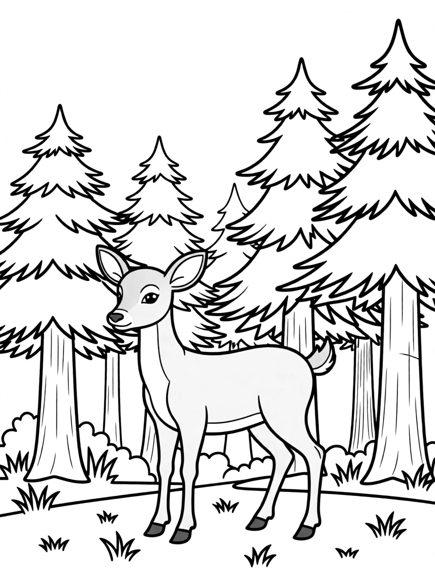 (Montana) A deer standing near a pine forest