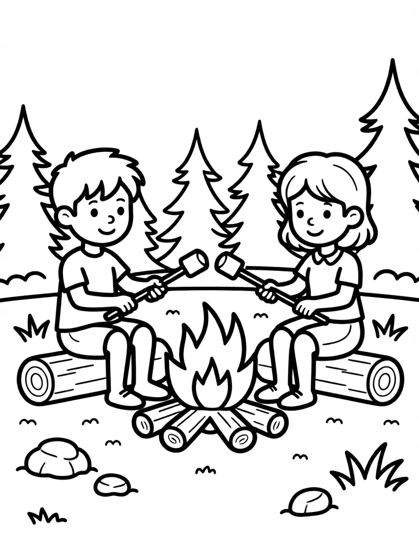 (Montana) Kids roasting marshmallows over a campfire