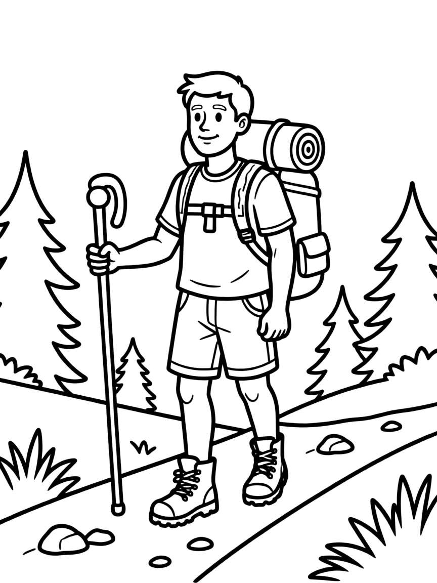 (Montana) A hiker with a backpack and walking stick