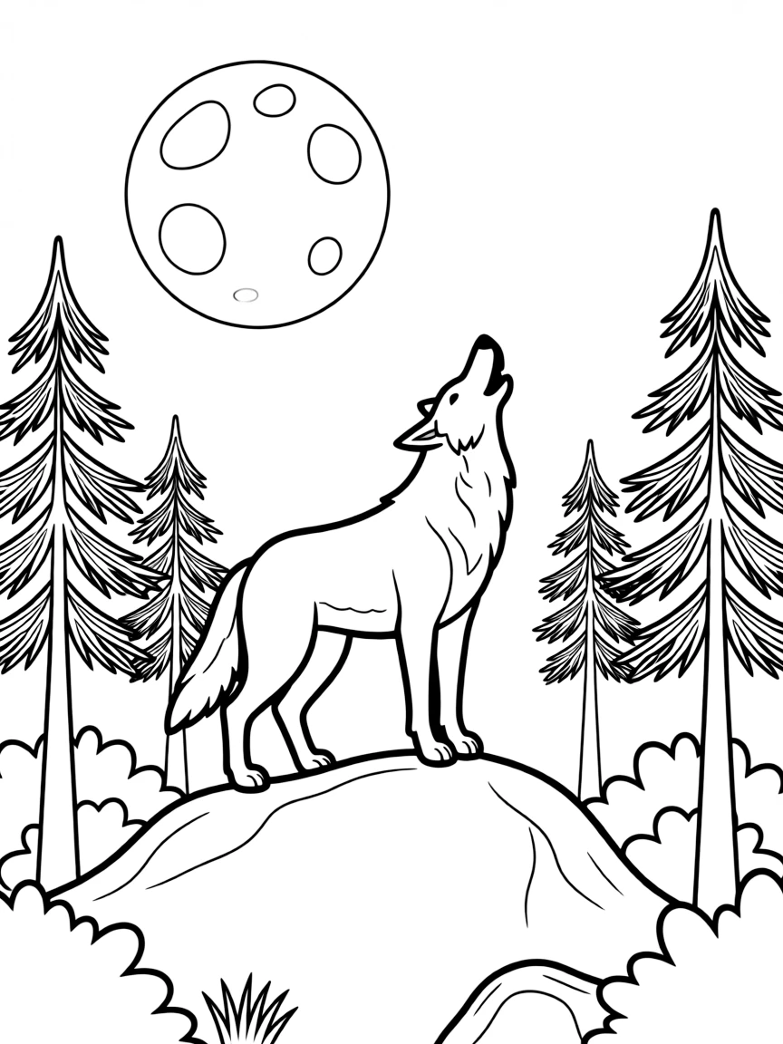 (Montana) A wolf howling at the moon in the forest