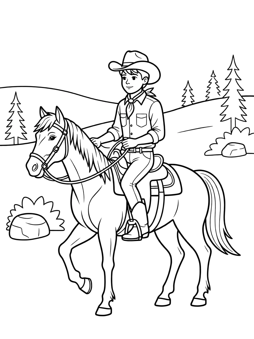 (South Dakota) A cowboy riding a horse in the Black Hills