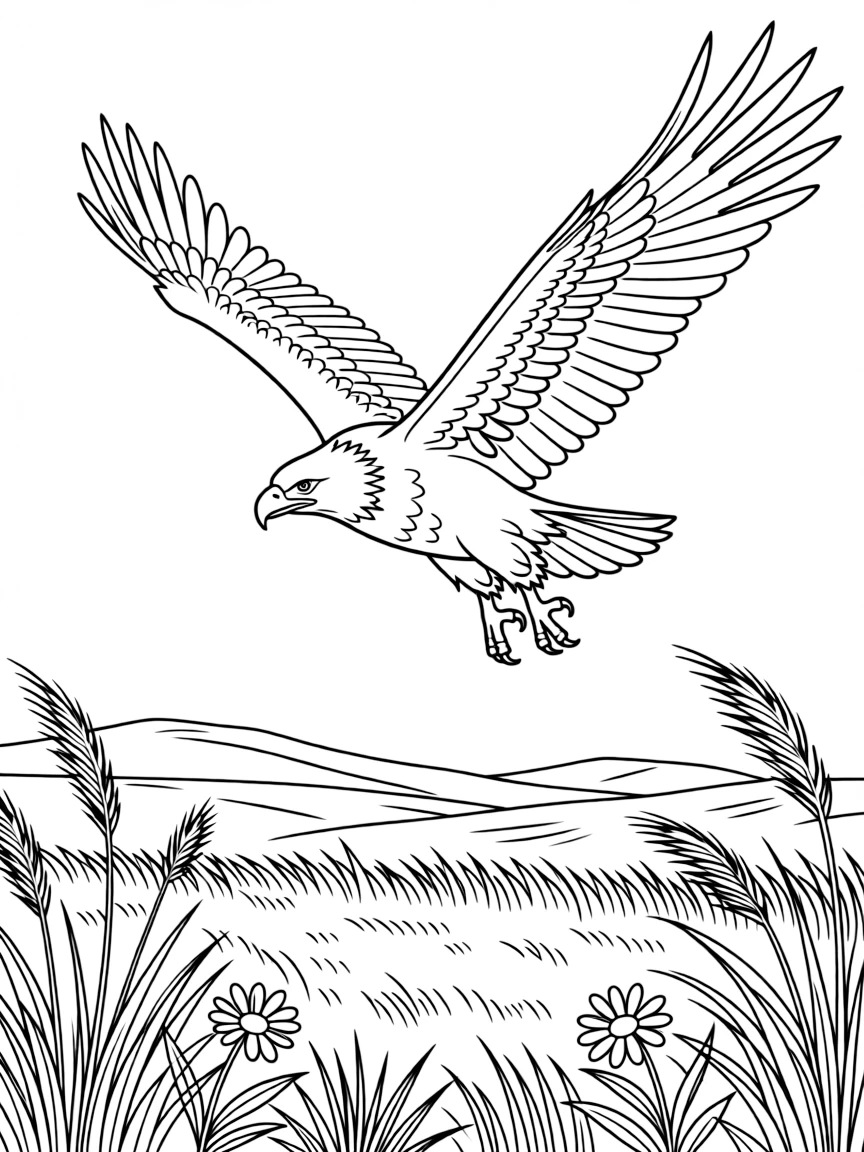 (South Dakota) A bald eagle flying over the plains