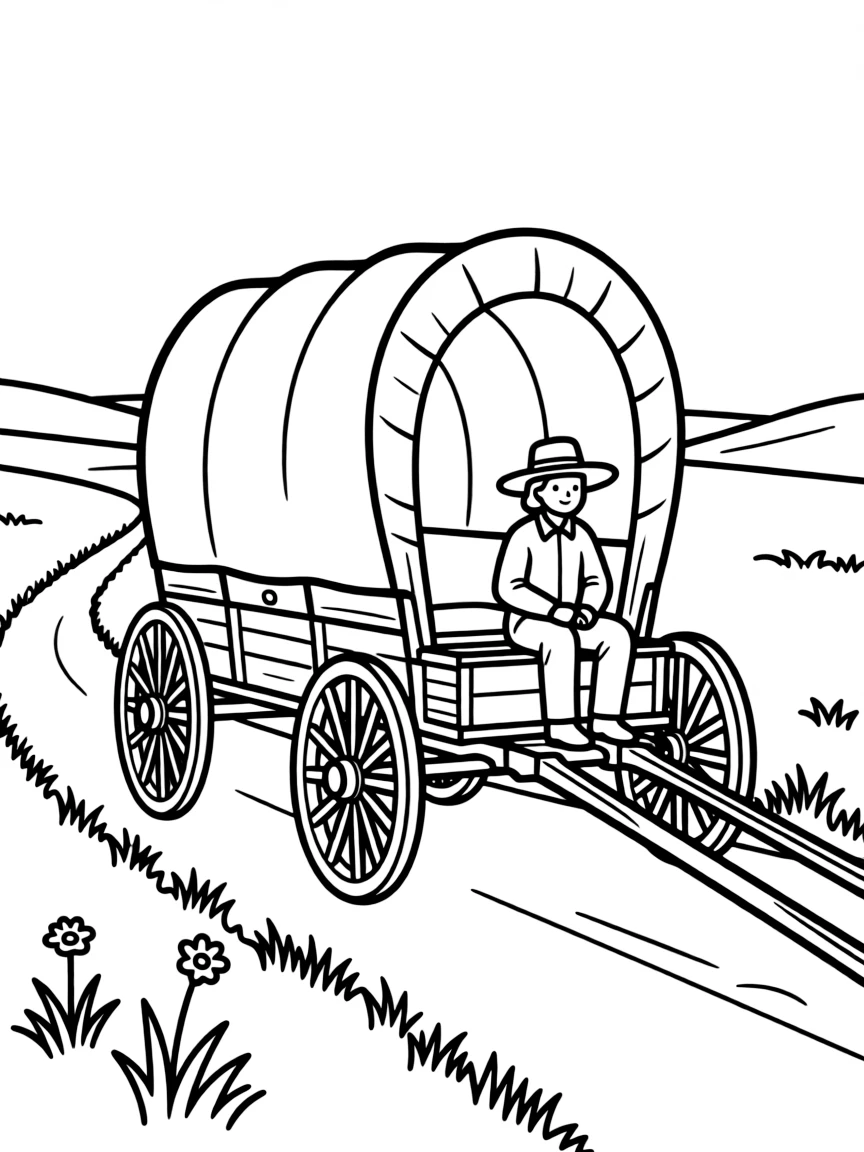 (South Dakota) A covered wagon on a prairie trail