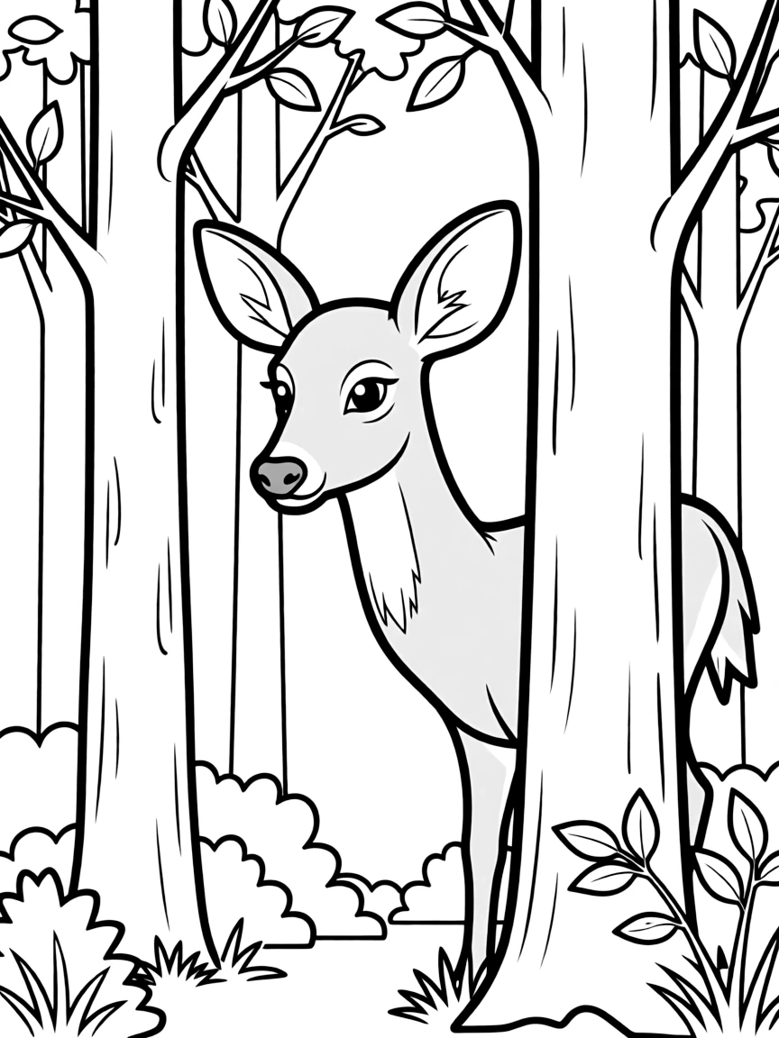 (South Dakota) A white-tailed deer peeking through the forest