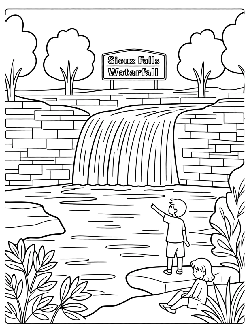 (South Dakota) Sioux Falls waterfall in the city of Sioux Falls