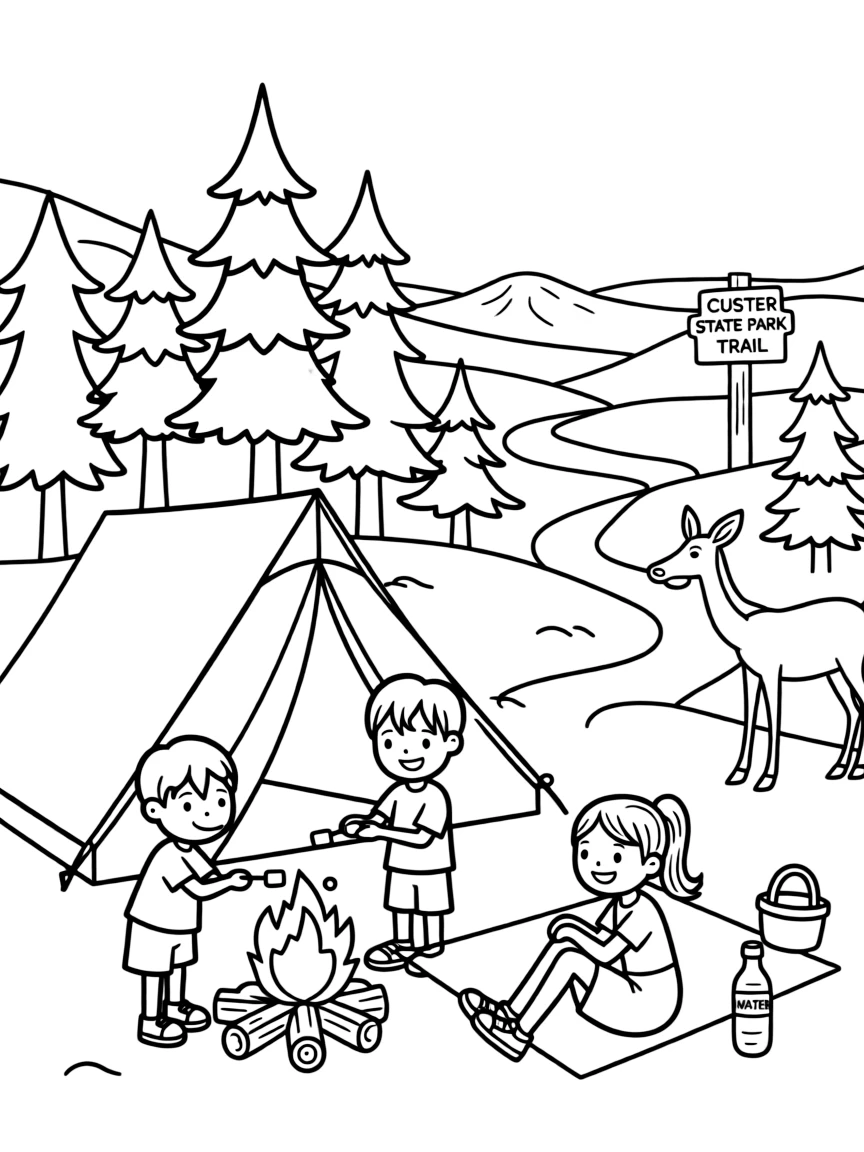 (South Dakota) A camping scene in Custer State Park