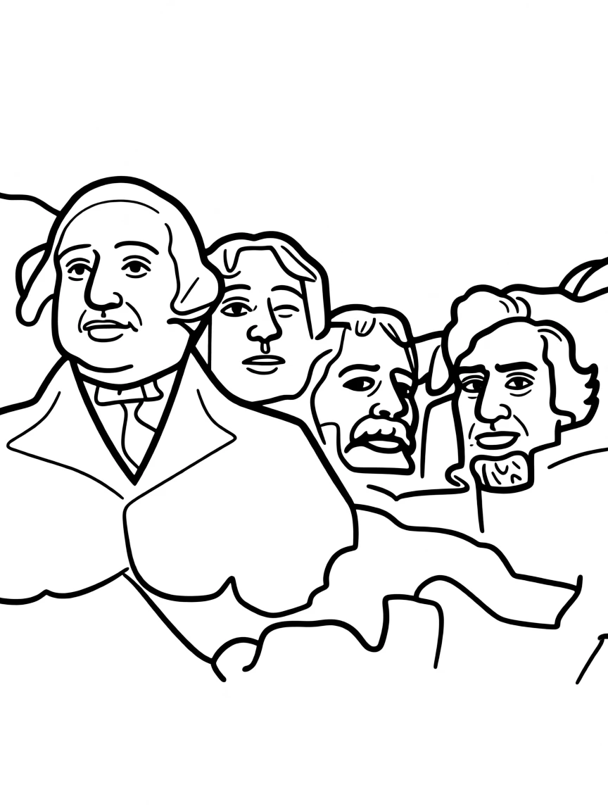 (South Dakota) A smiling Mount Rushmore with cartoon faces